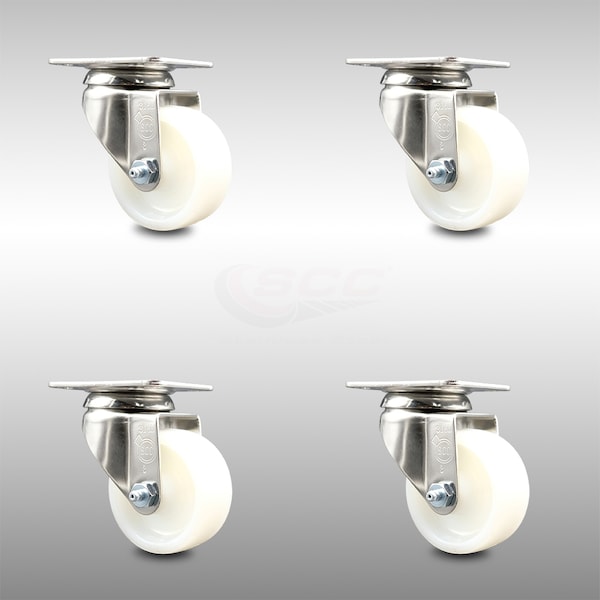 3 Inch 316SS Nylon Wheel Swivel Top Plate Caster Set